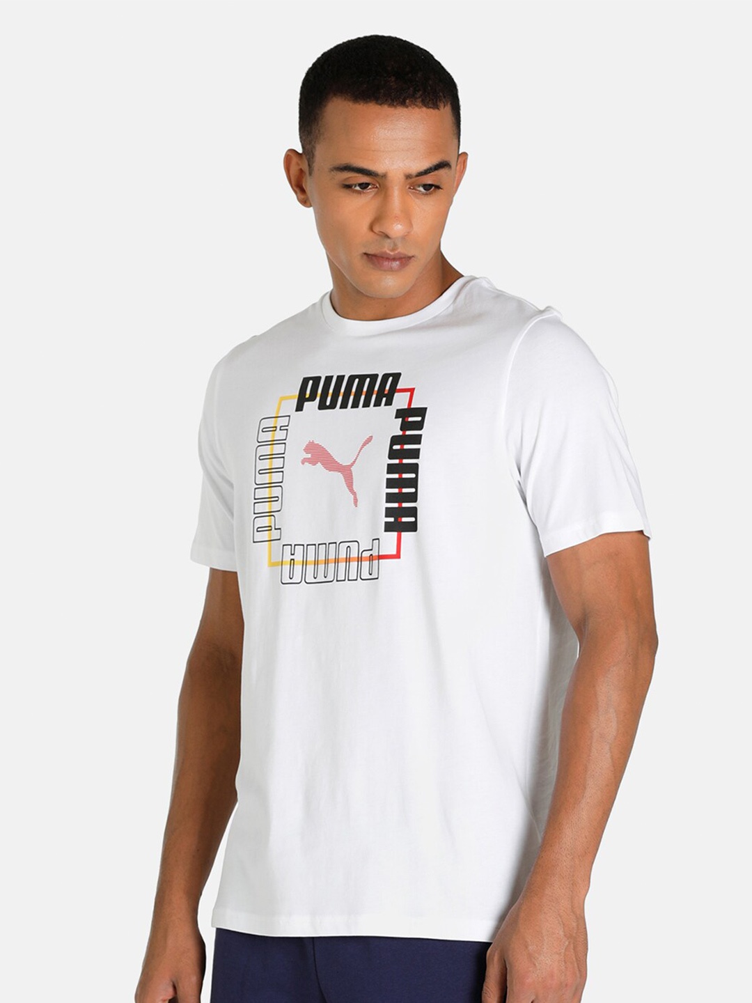 

Puma Men White & Black Brand Logo Printed Cotton T-shirt