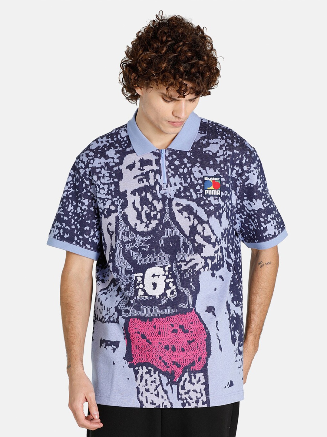

Puma Men Purple PUMA x BUTTER GOODS Printed Polo Collar Sustainable T-shirt