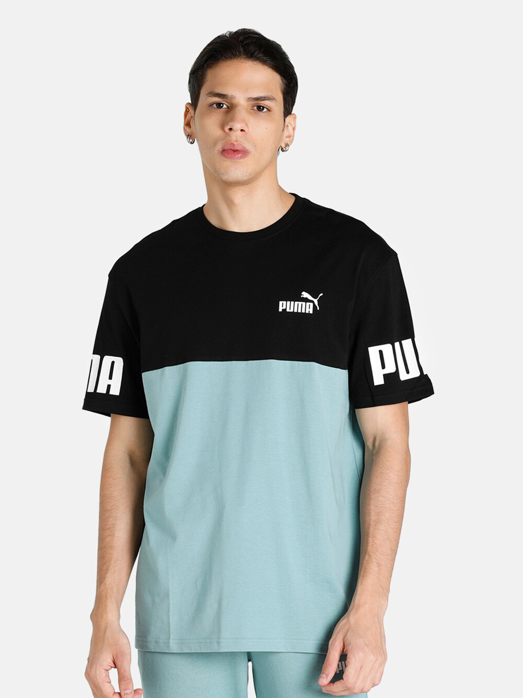 

Puma Men Blue & Black Colourblocked T-shirt