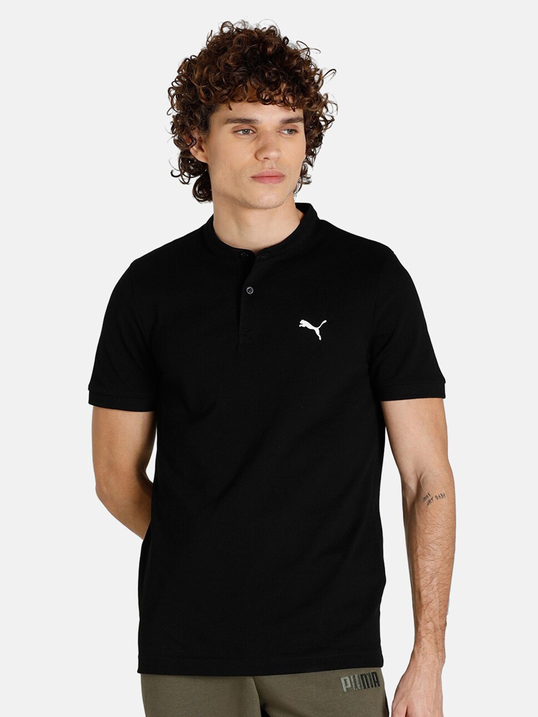 

Puma Men Black Band Collar T-shirt