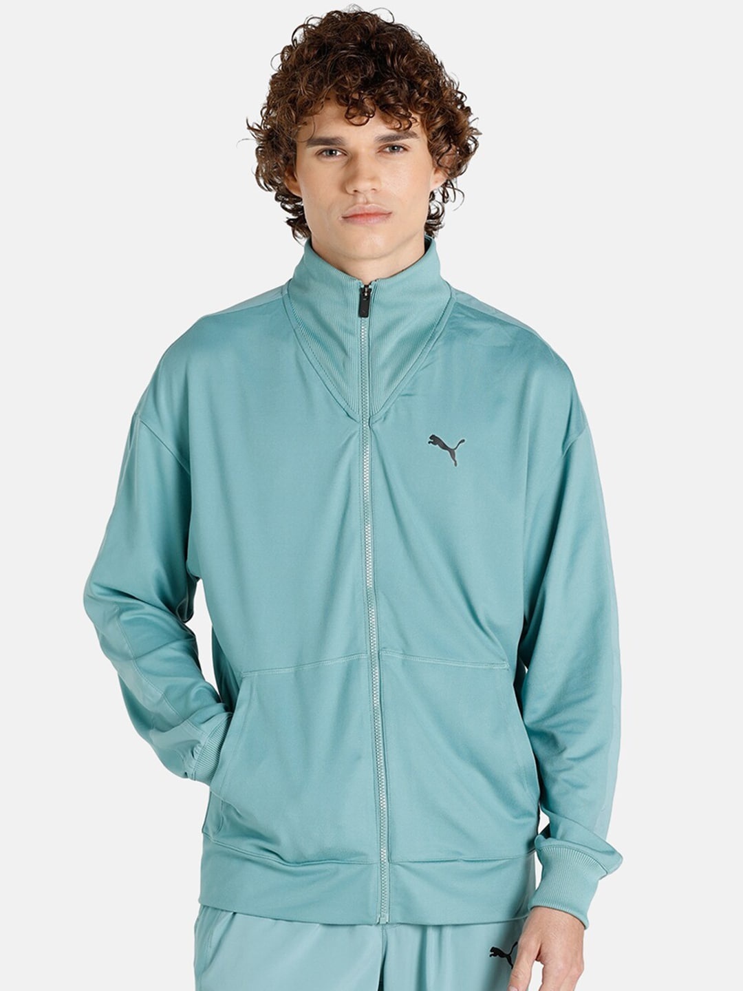

Puma Men Blue Studio Full-Zip Bomber Yoga Track Jacket