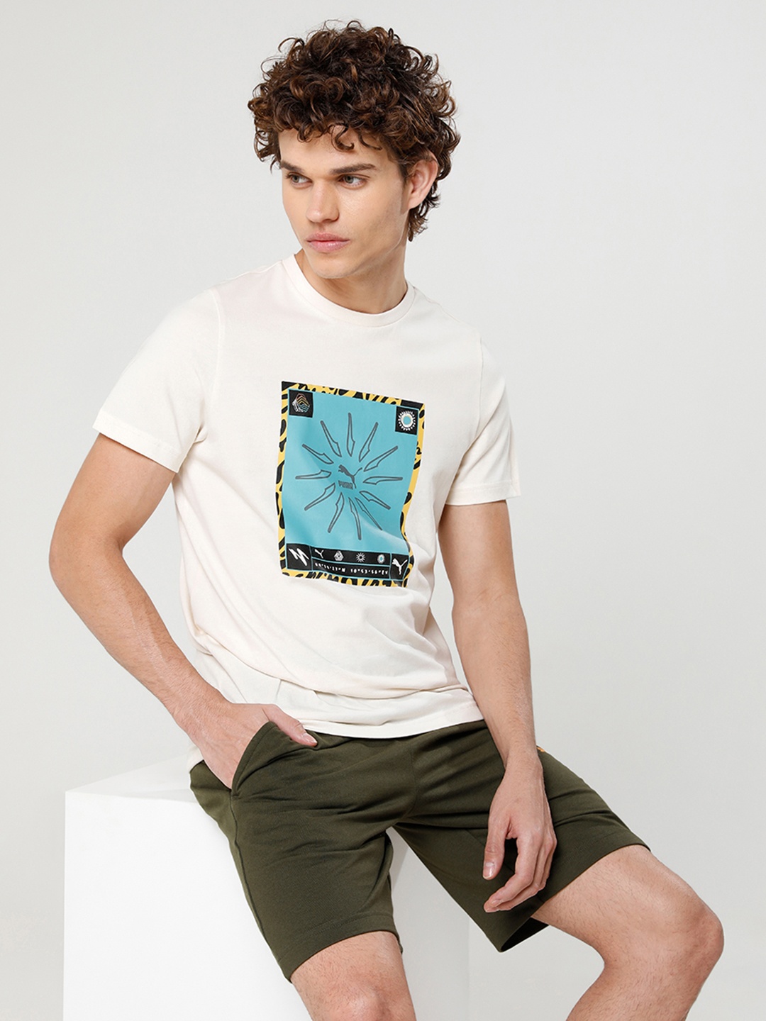 

Puma Men White & Blue Brand Logo Printed Cotton T-shirt