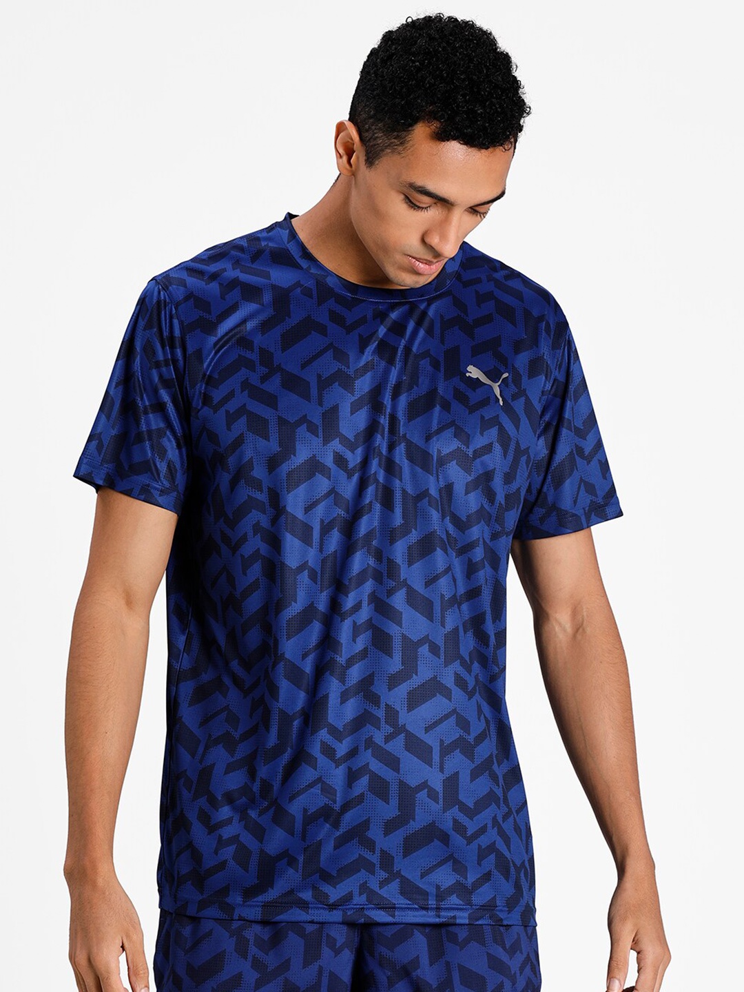 

Puma Men Blue & Navy Blue Printed Relaxed Training or Gym T-shirt