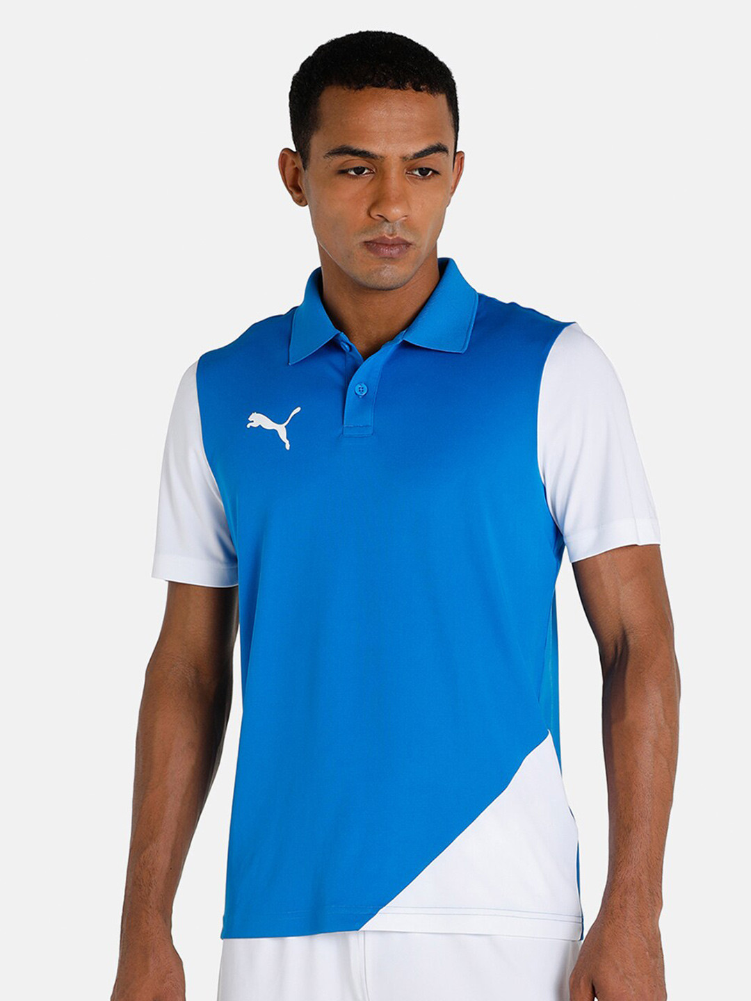 

Puma Men Blue & White Colourblocked Polo Collar T-shirt