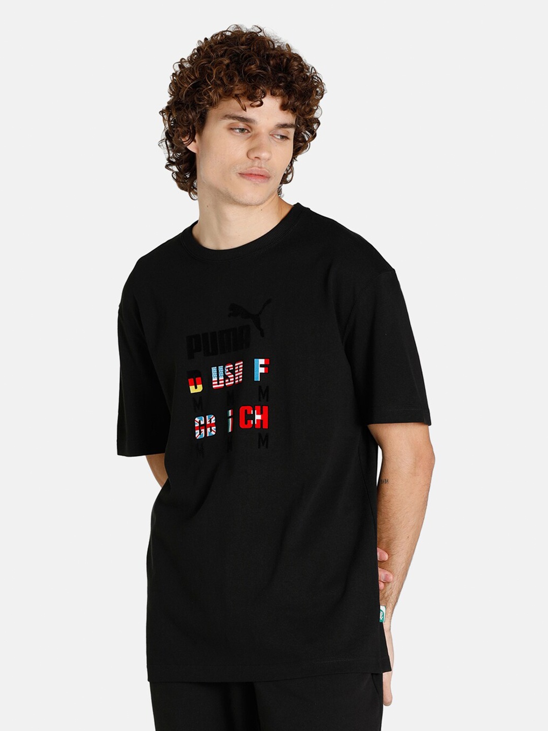 

Puma Men Black & Red Printed Round Neck Cotton T-shirt