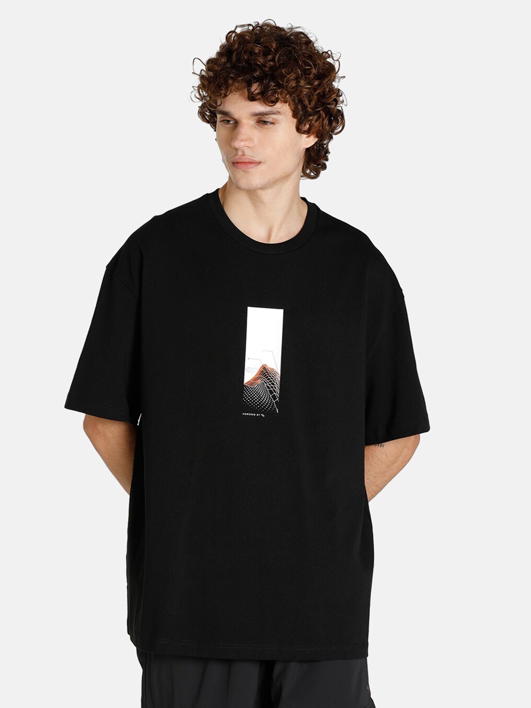 

Puma Men Black & White Printed Loose Cotton T-shirt