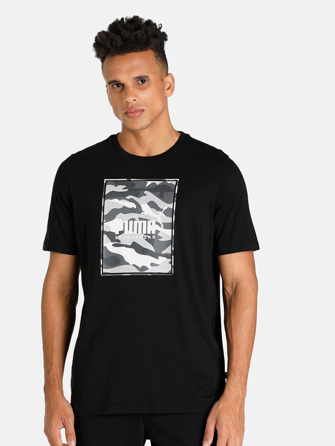 

Puma Men Black Box Logo Camo Printed T-shirt