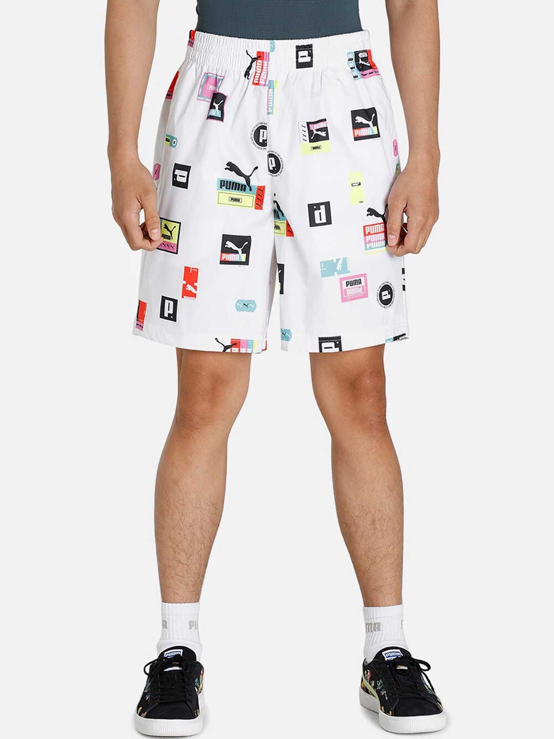 

Puma Men White Brand Love Printed Sustainable Regular Fit Shorts