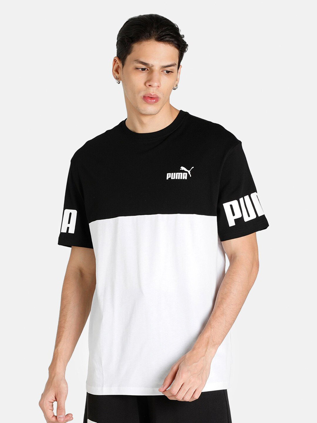 

Puma Men White & Black Colourblocked Cotton T-shirt