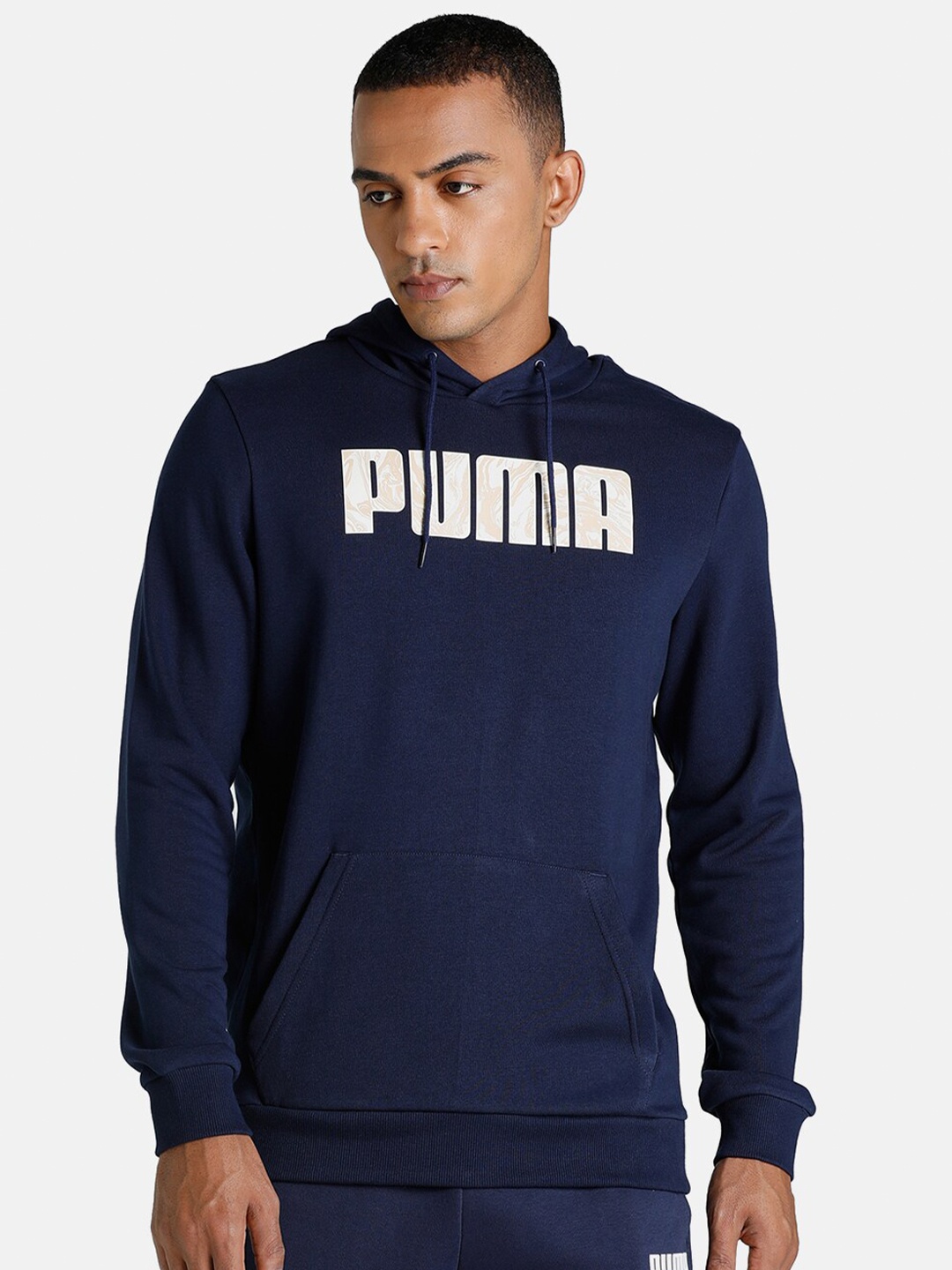 

Puma Men Blue & White Brand Logo Printed Regular Fit Hooded Cotton Sweatshirt