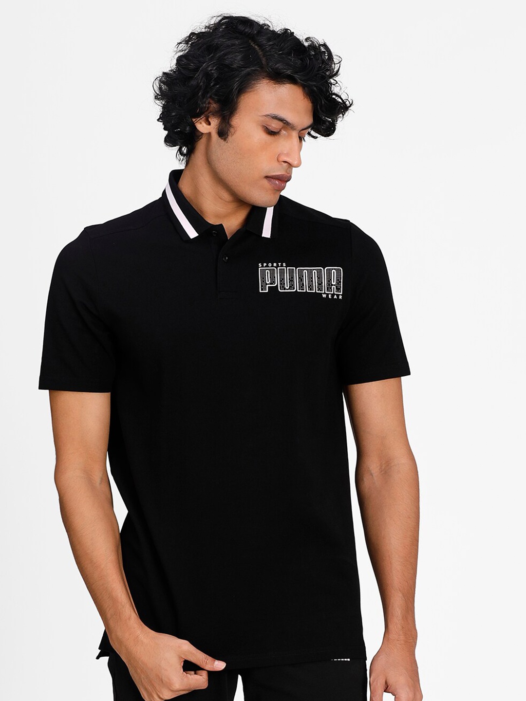 

Puma Men Black Solid Polo Collar Cotton T-shirt