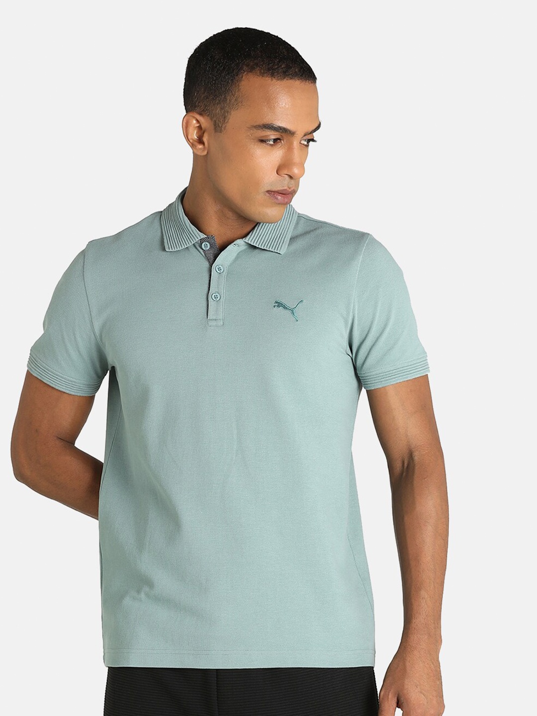 

Puma Men Green Ottoman Collar Slim Fit T-shirt