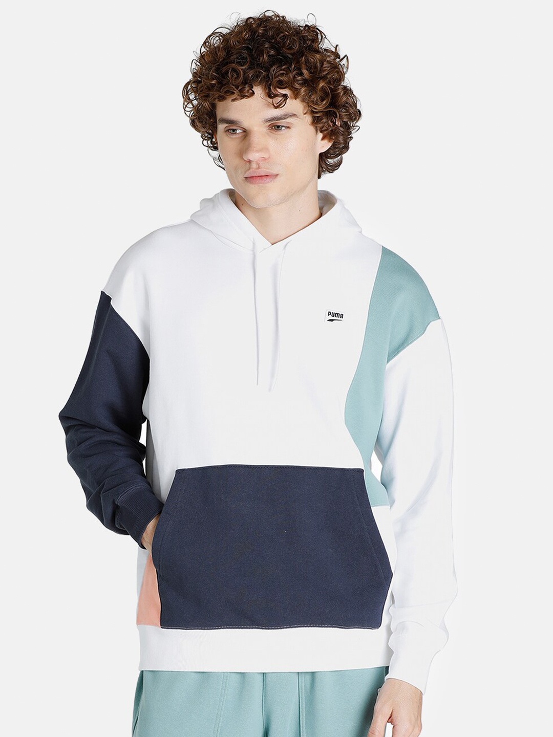 

Puma Men Colourblocked Downtown Hooded Cotton Relaxed Fit Sweatshirt, White