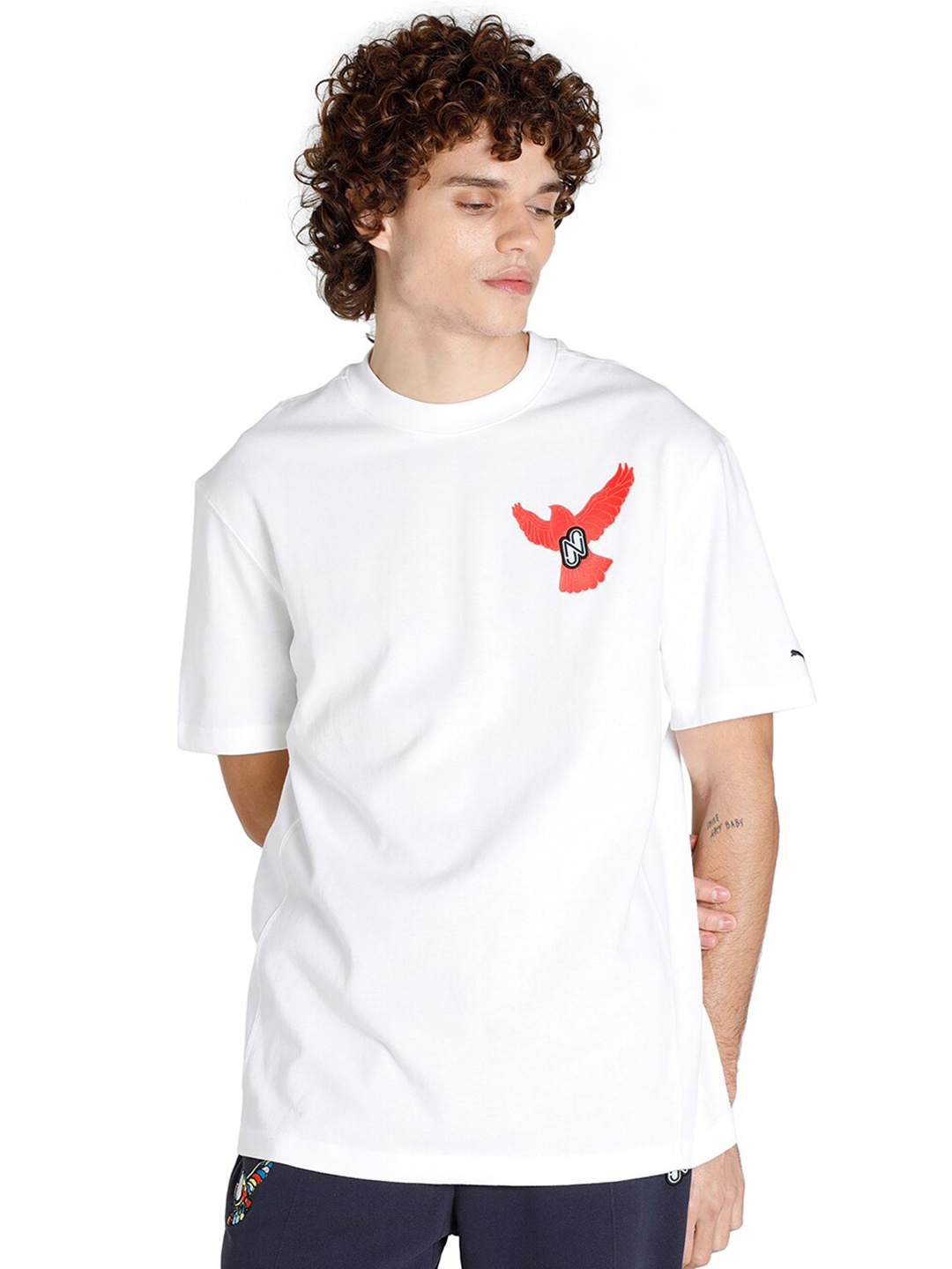 

Puma Men White & Red Neymar Jr Printed Relaxed Fit Applique Cotton T-shirt