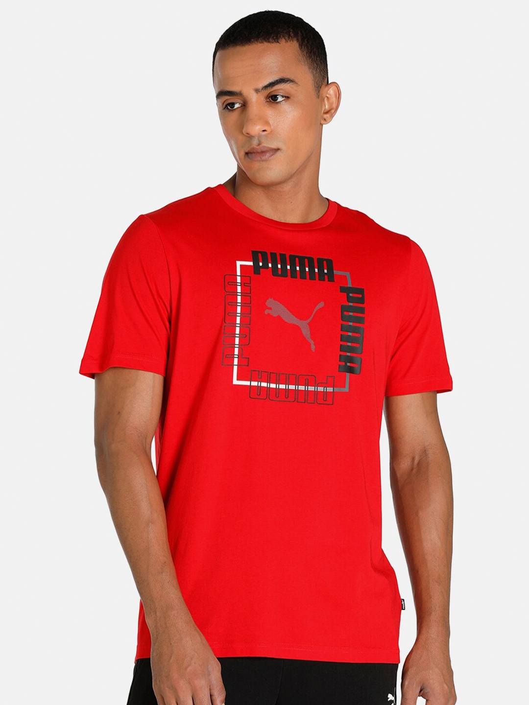 

Puma Men Red & Black Brand Logo Printed Cotton T-shirt