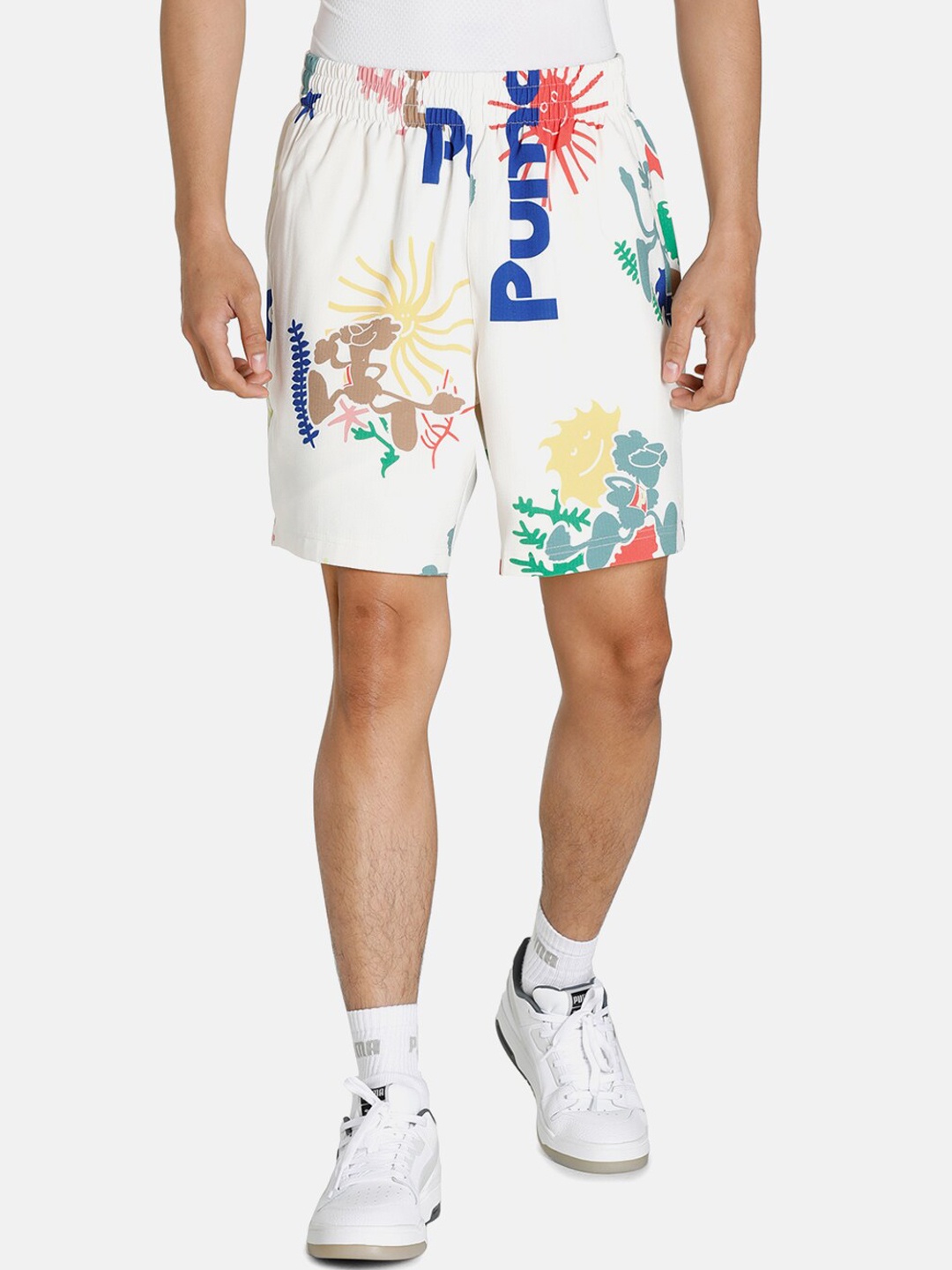 

Puma Men White Adventure Planet Printed Shorts