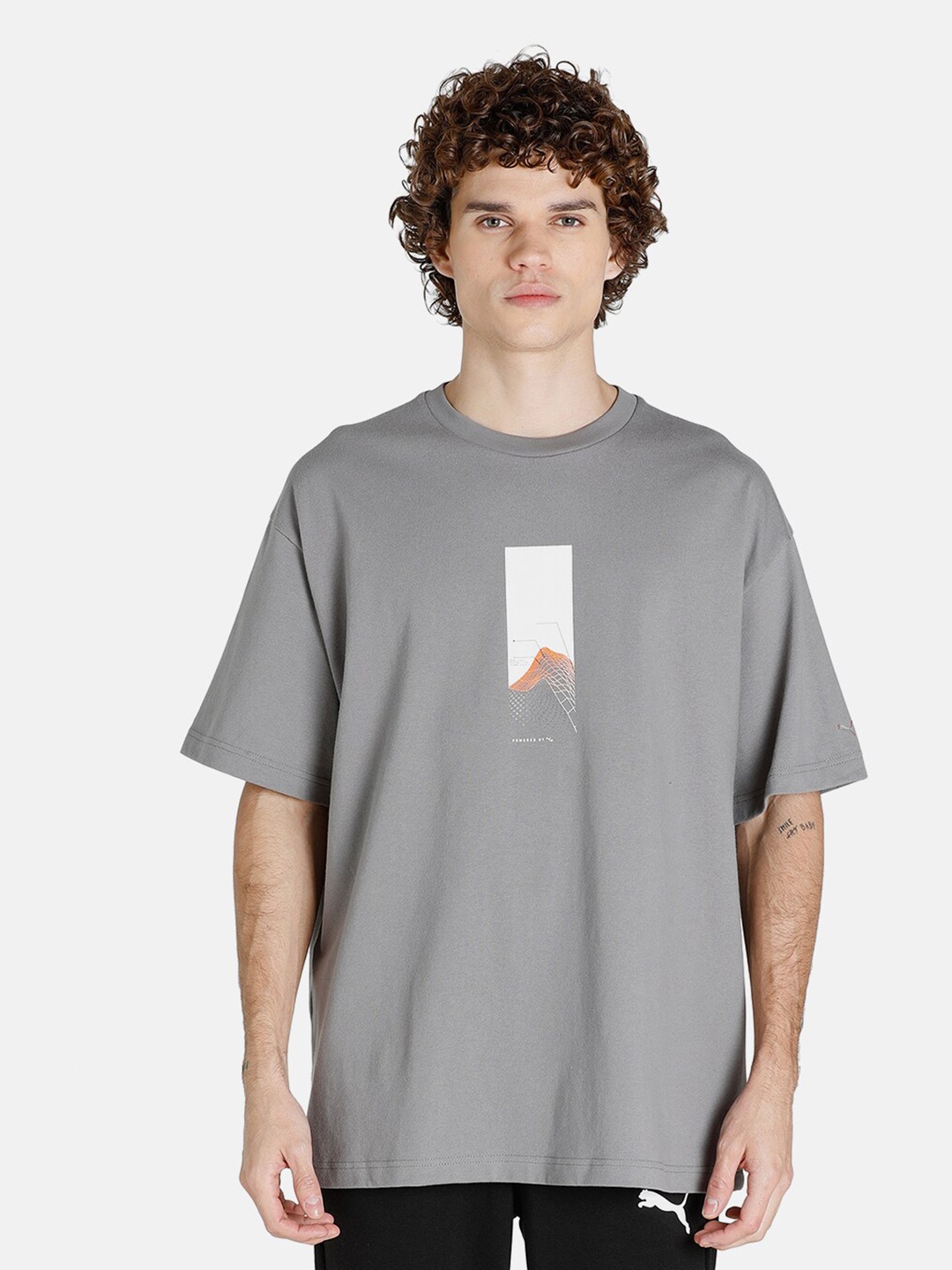 

Puma Men Grey Printed Drop-Shoulder Sleeve Loose T-shirt