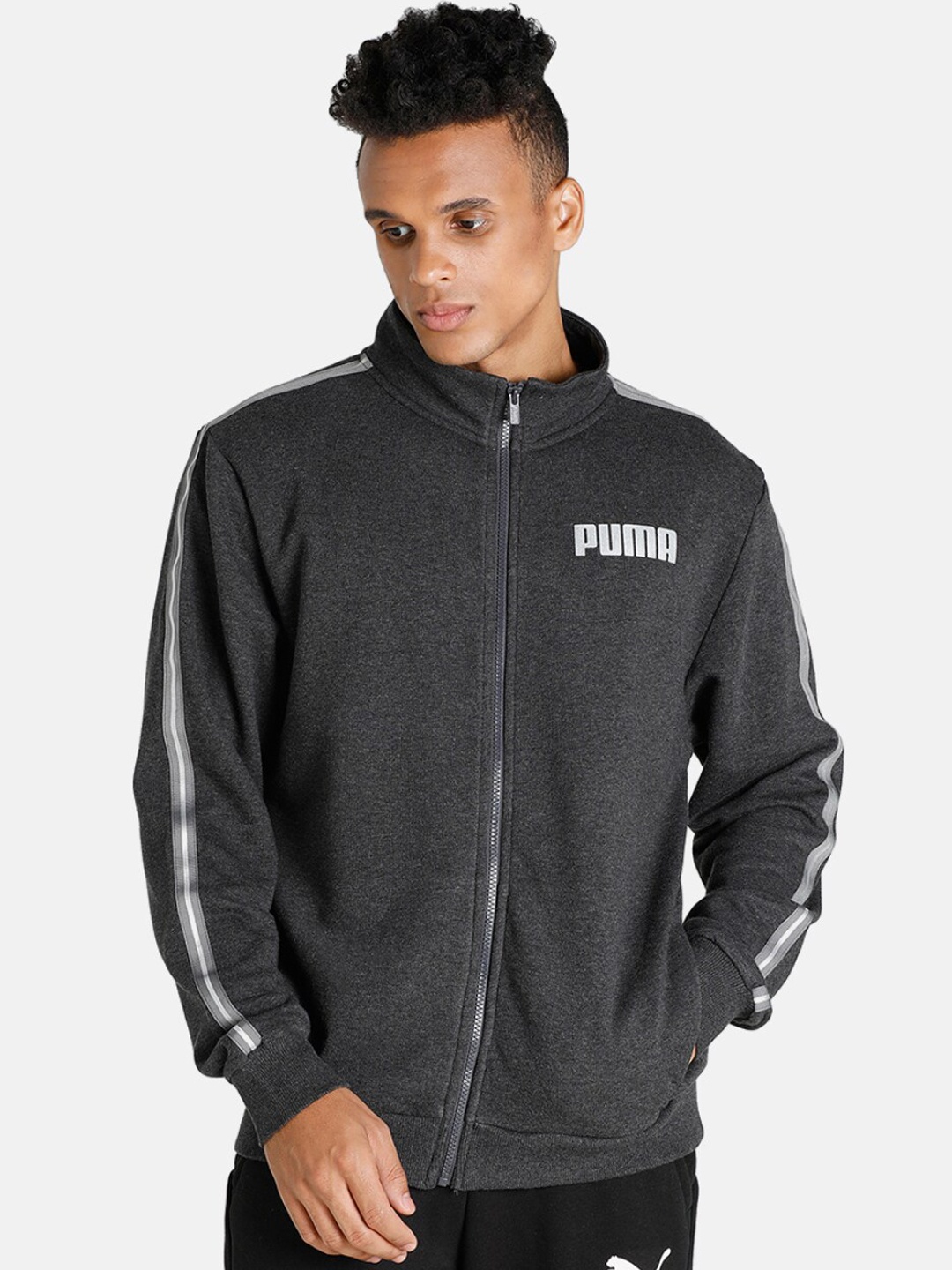 

Puma Men Grey Metallic Nights Full-Zip Bomber Track Jacket