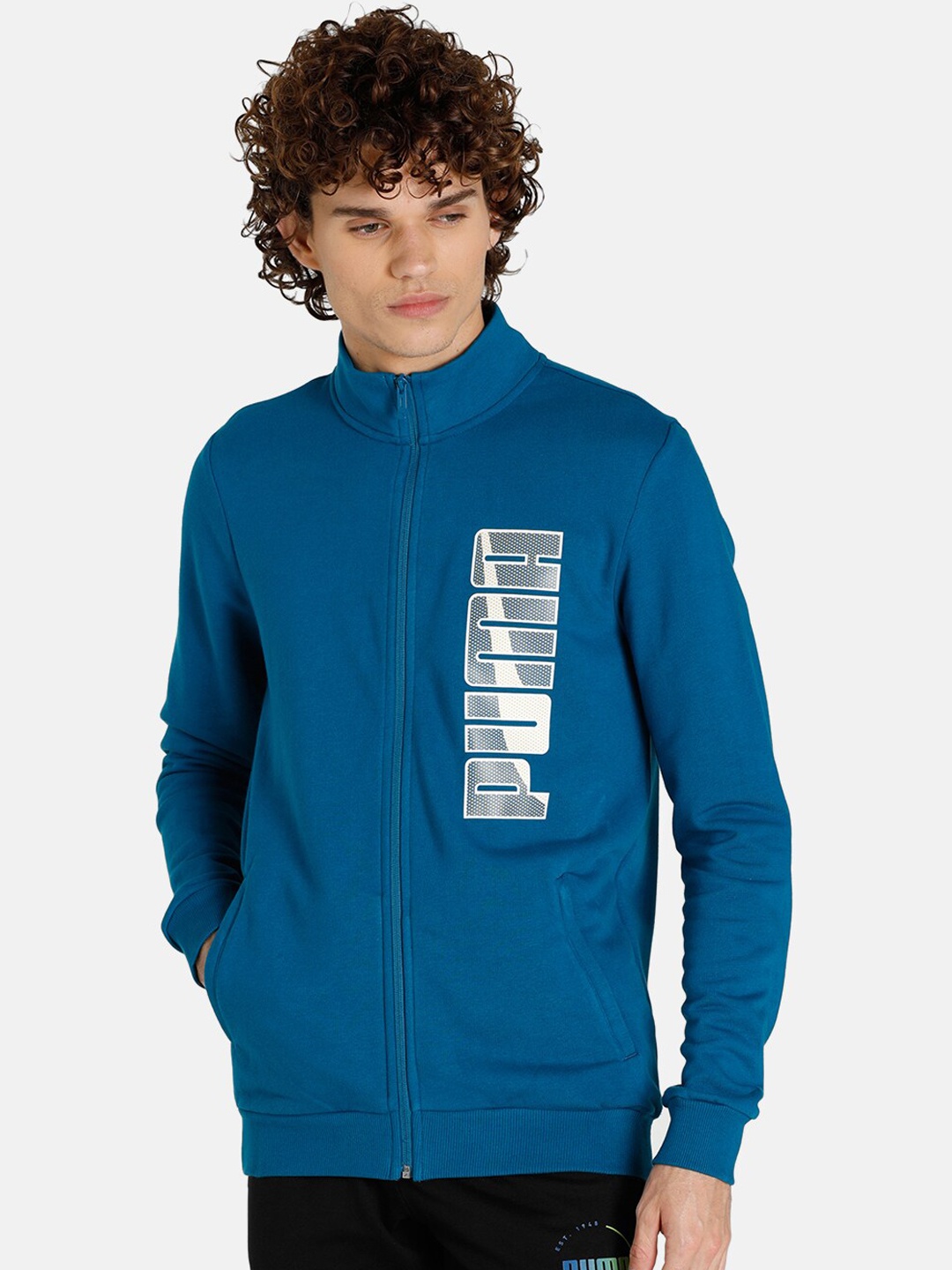 

Puma Men Slim Fit Brand Logo Cotton Bomber Track Jacket, Blue