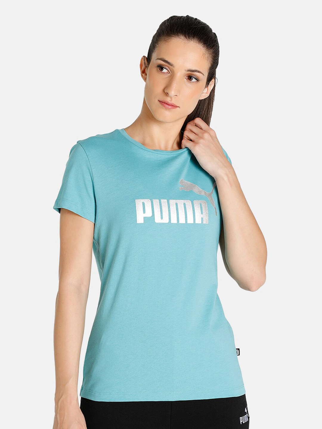 

Puma Women Blue & White Brand Logo Printed Cotton T-shirt