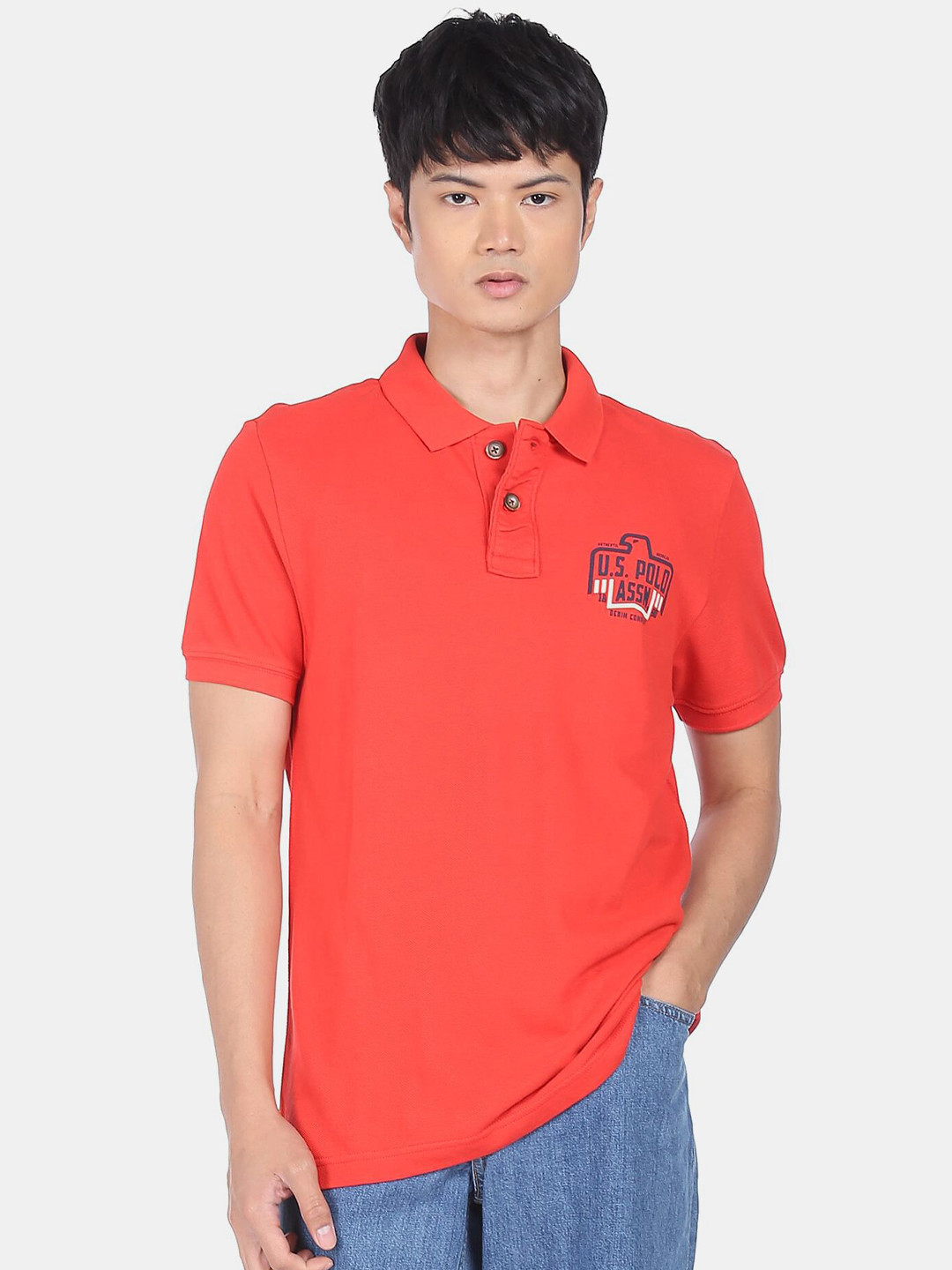 

U.S. Polo Assn. Denim Co. Men Red Printed Polo Collar T-shirt