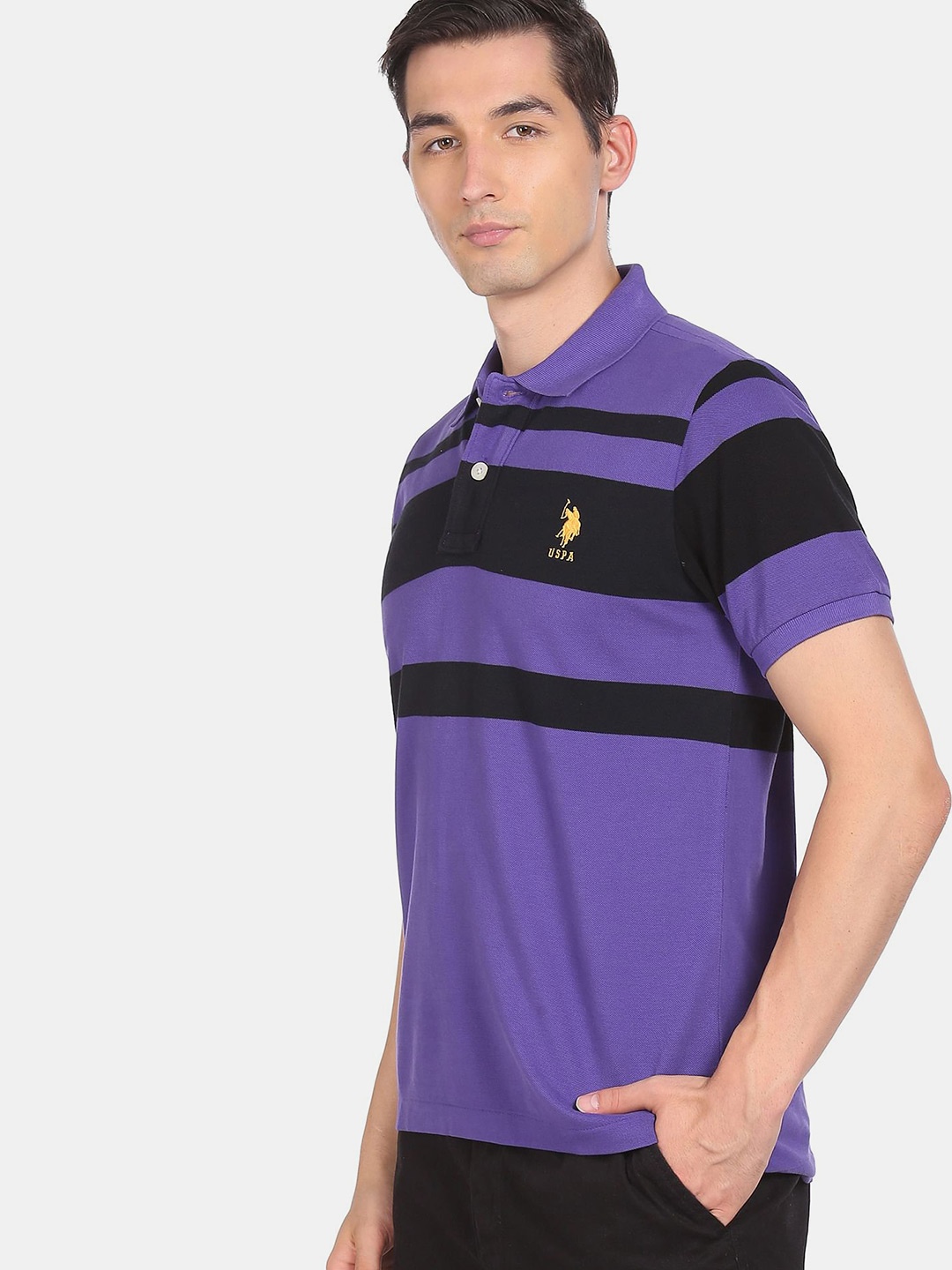 

U.S. Polo Assn. Men Violet & Black Striped Polo Collar T-shirt