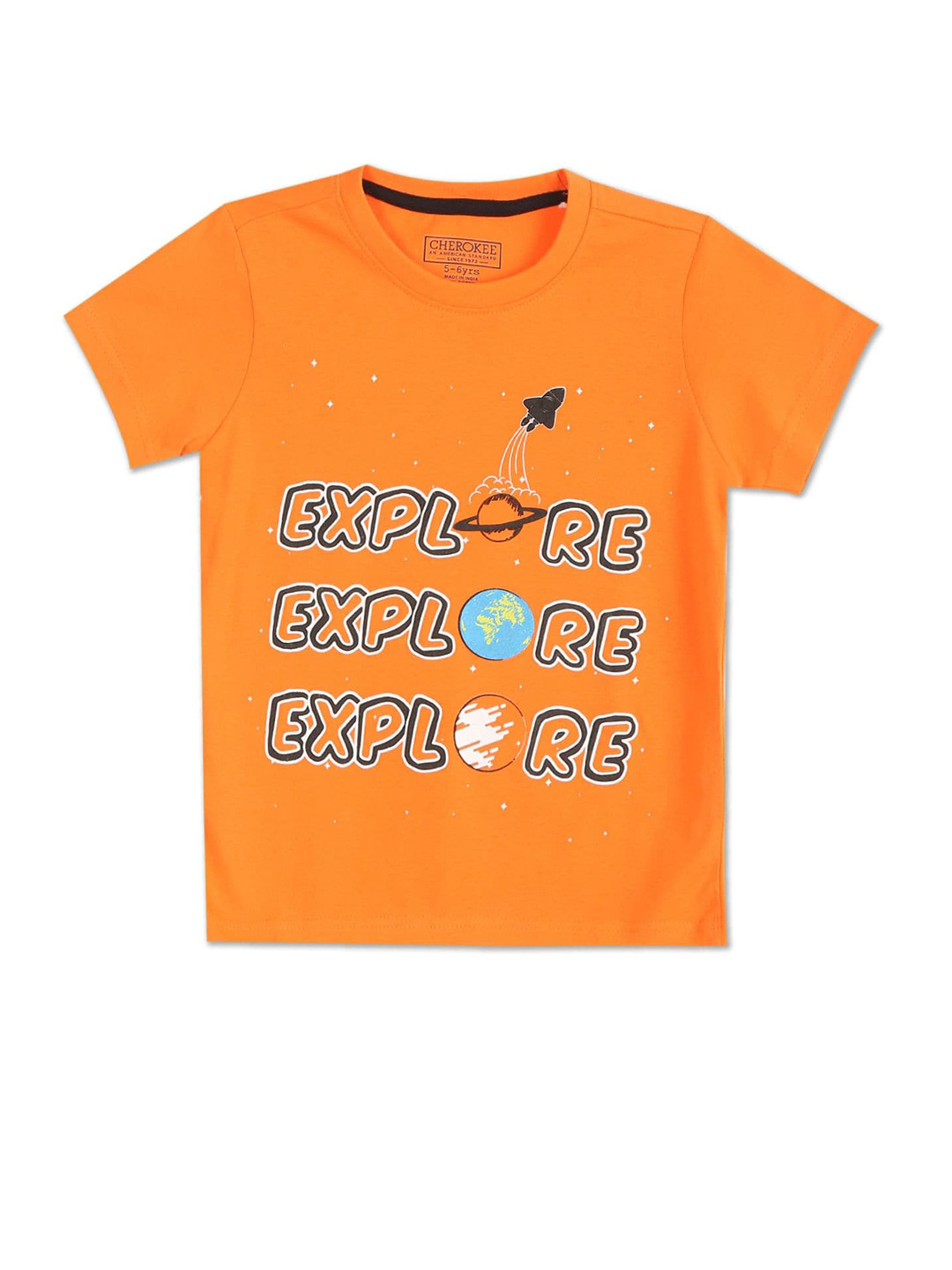 

Cherokee Boys Orange & White Printed Round Neck Cotton T-shirt
