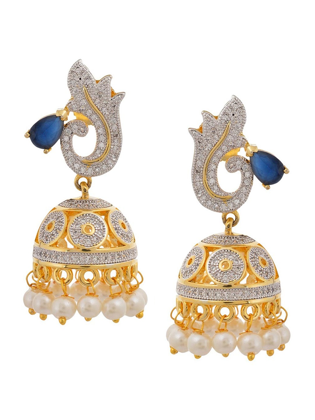 

Tistabene Gold-Plated & Blue Peacock Shaped Jhumkas