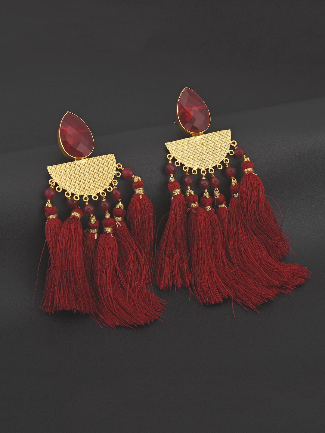

Tistabene Gold-Plated & Red Contemporary Tasselled Drop Earrings