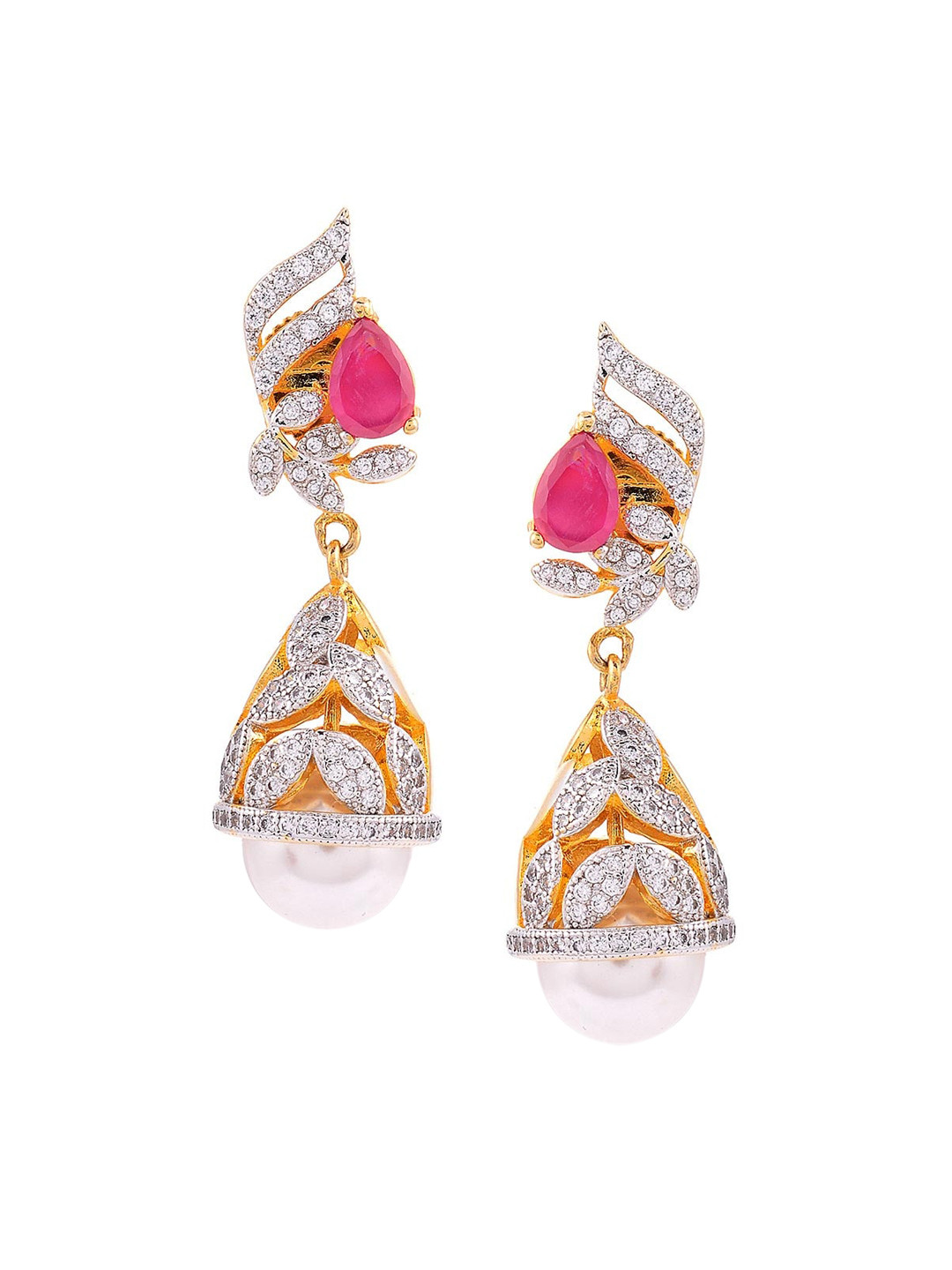 

Tistabene Red & White Gold Plated Studded Dome Shaped Drop Earrings