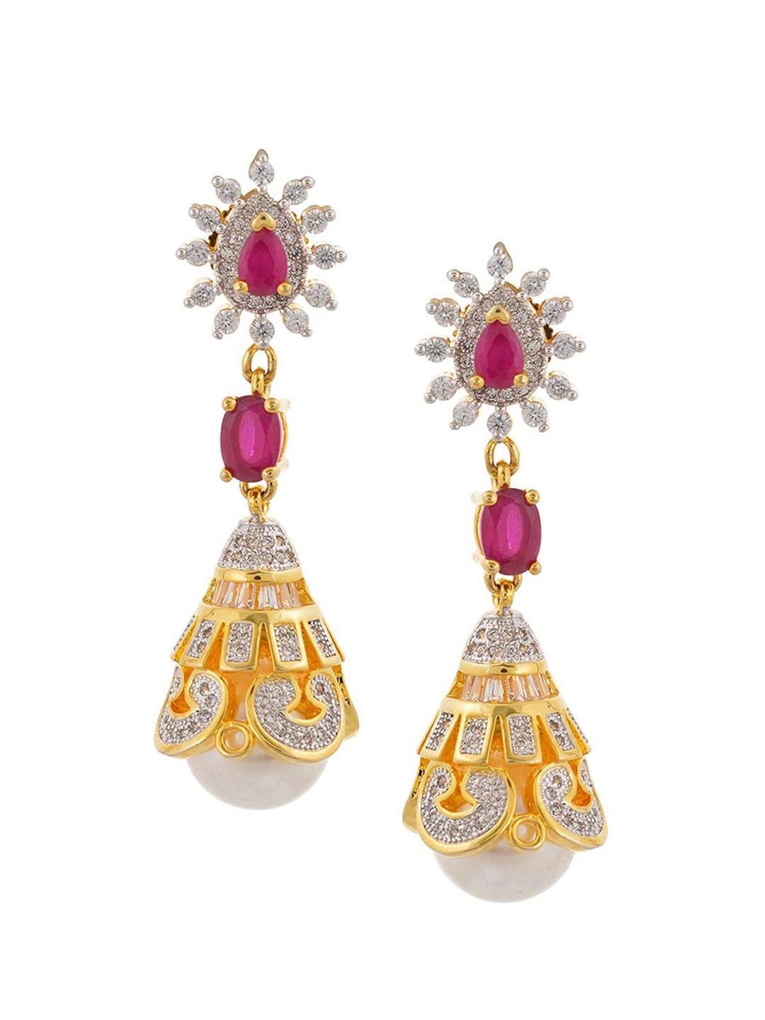 

Tistabene Gold-Plated & Pink Contemporary Drop Earrings