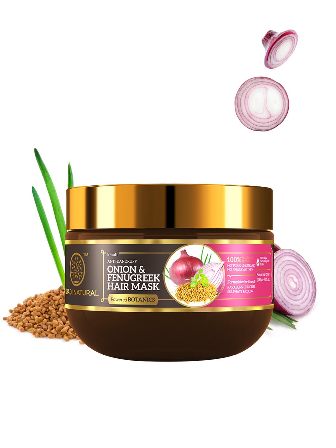 

Khadi Natural POWERED BOTANICS Anti-Dandruff Onion & Fenugreek Hair Mask - 200 g, Brown