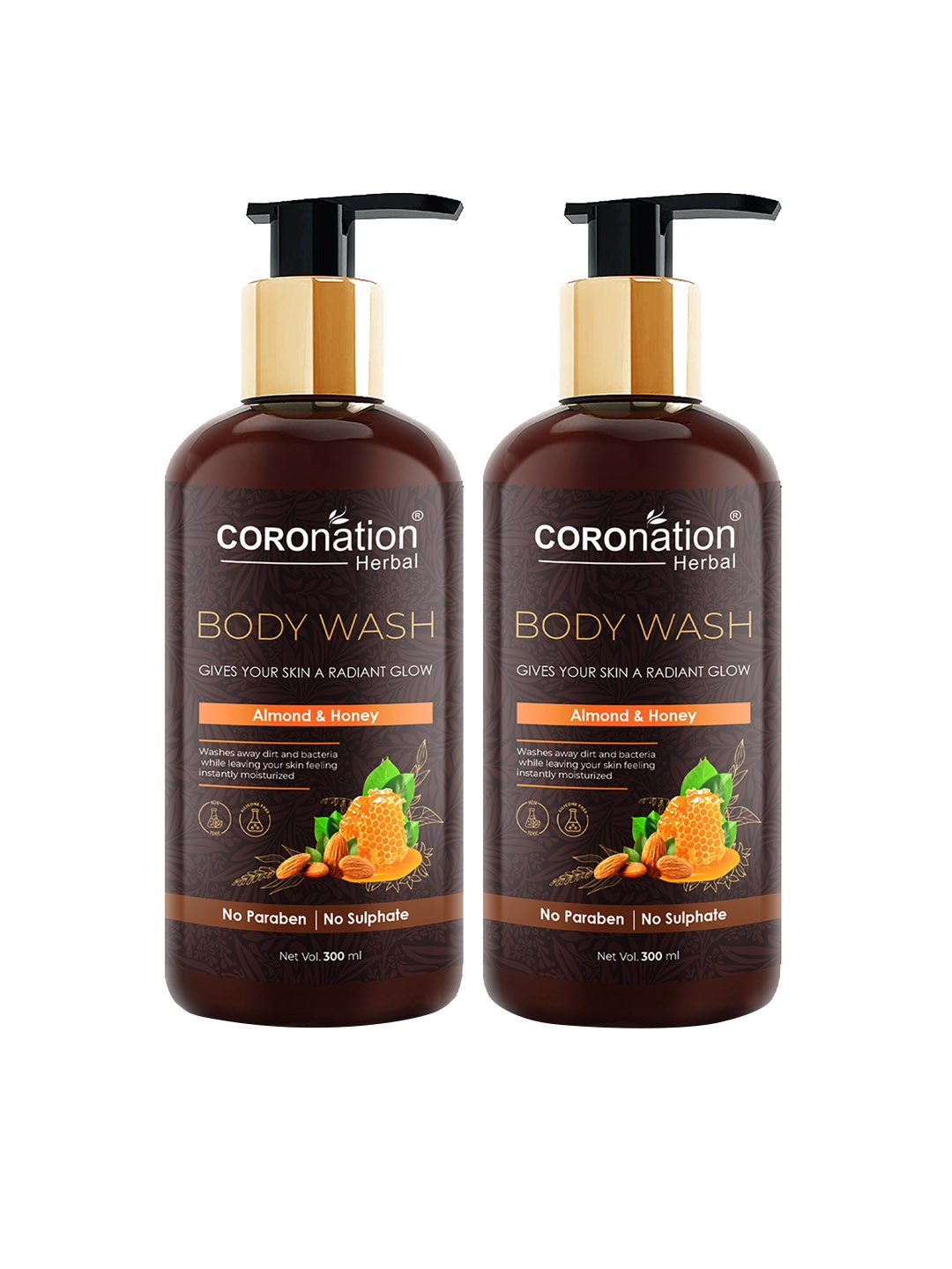 

COROnation Herbal Set of 2 Almond and Honey Body Wash 300 ml Each, Brown
