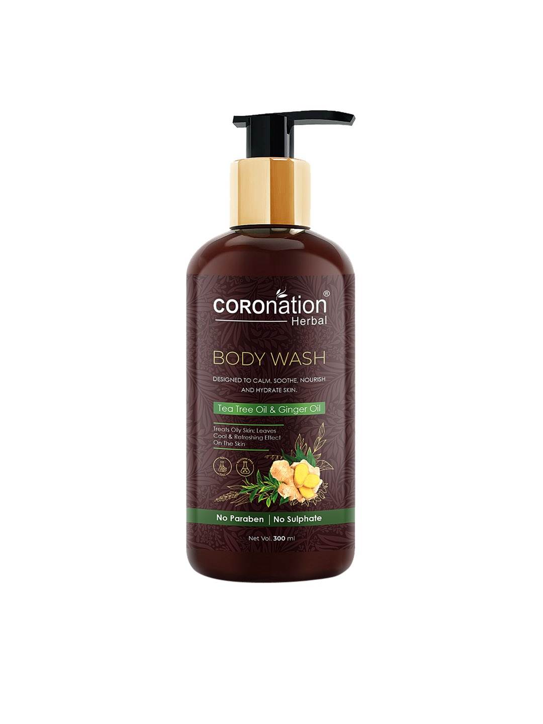COROnation Herbal Tea Tree Oil & Ginger Oil Body Wash 300 ml, Brown