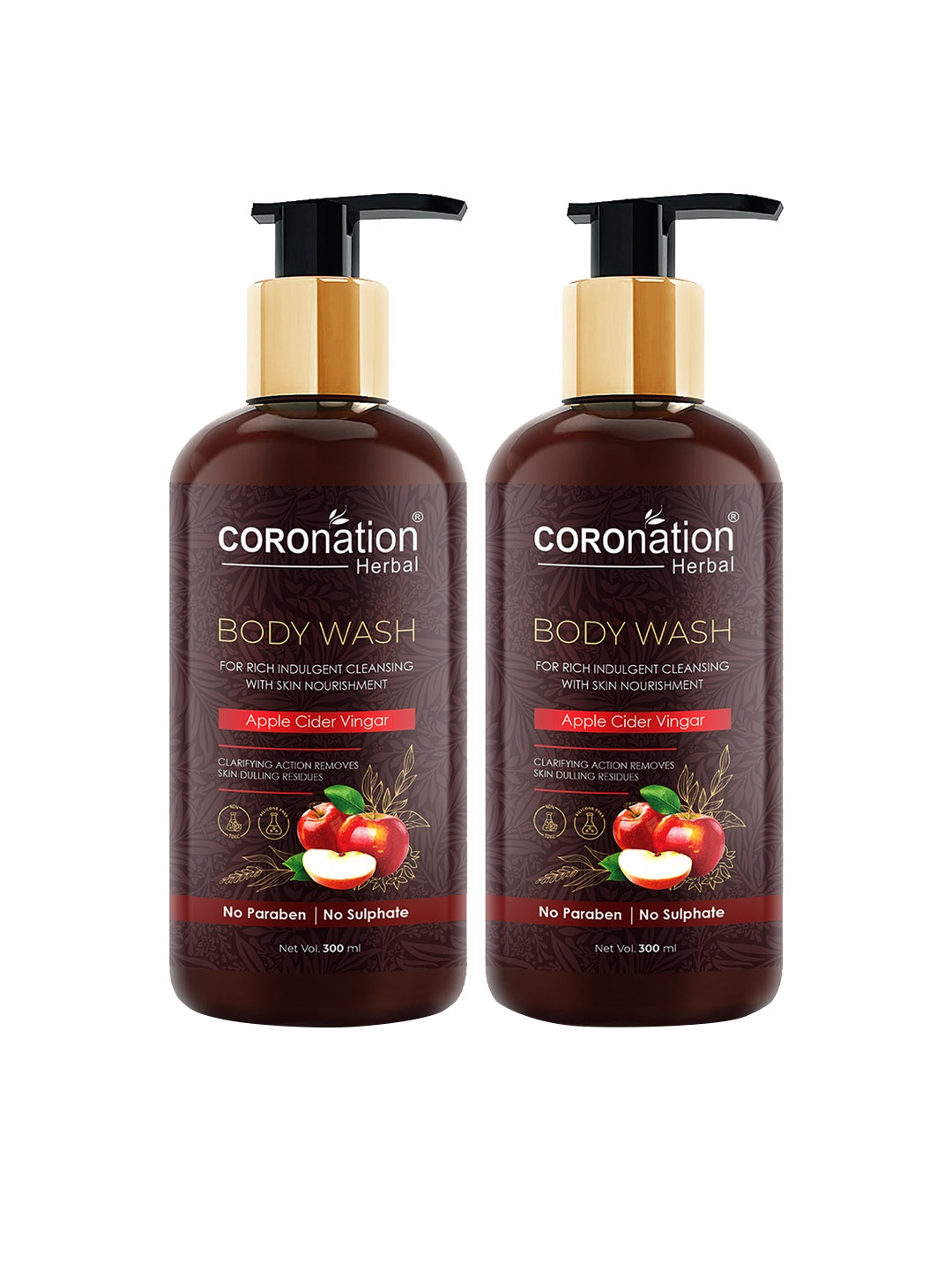 

COROnation Herbal Set of 2 Apple Cider Vinegar Body Wash 300 ml Each, Brown