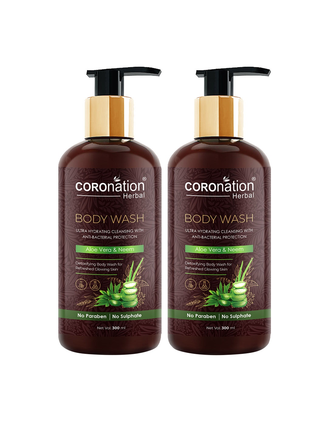 

COROnation Herbal Set of 2 Aloe Vera & Neem Body Wash 300 ml Each, Brown