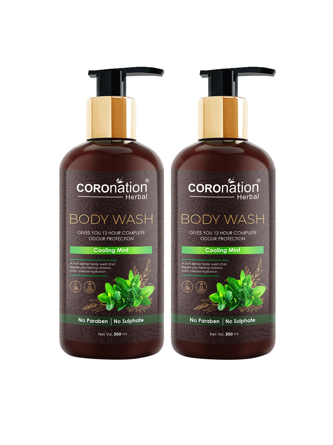 

COROnation Herbal Set of 2 Cooling Mint Body Wash 300 ml Each, Brown