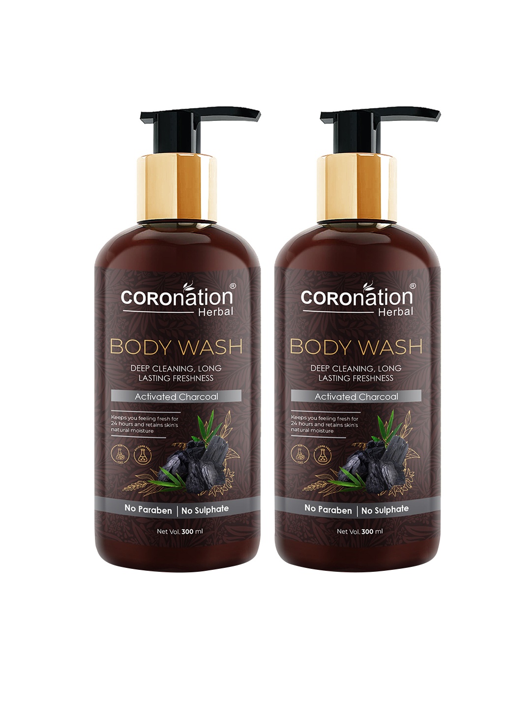 

COROnation Herbal Set of 2 Activated Charcoal Body Wash 300 ml Each, Brown