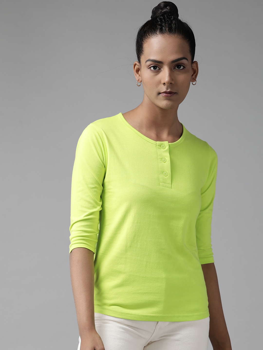 

The Dry State Women Green Henley Neck T-shirt