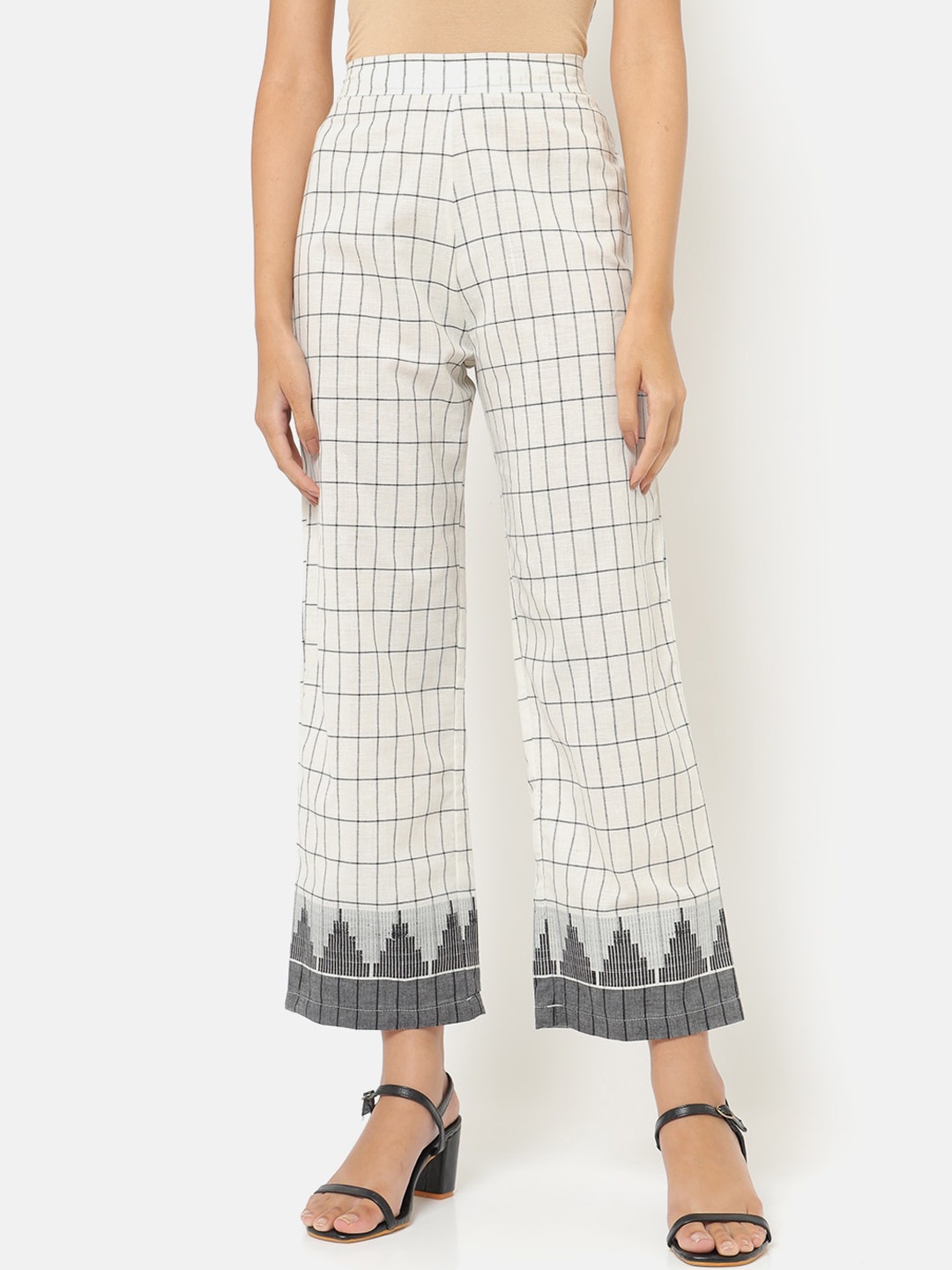 

Saaki Women White Checked Straight Fit Trousers