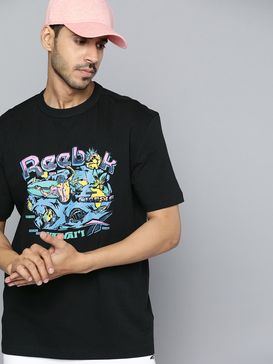 

Reebok Classic Unisex Black & Pink Pure Cotton Printed Destination T-shirt