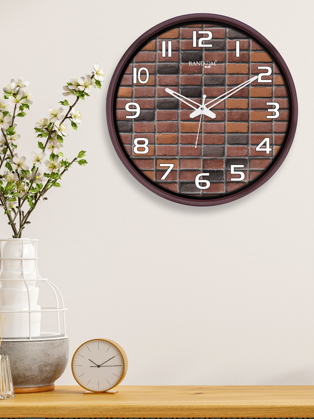 

RANDOM Coffee Brown & White Printed 12 Inch Dual Frame Contemporary Wall Clock