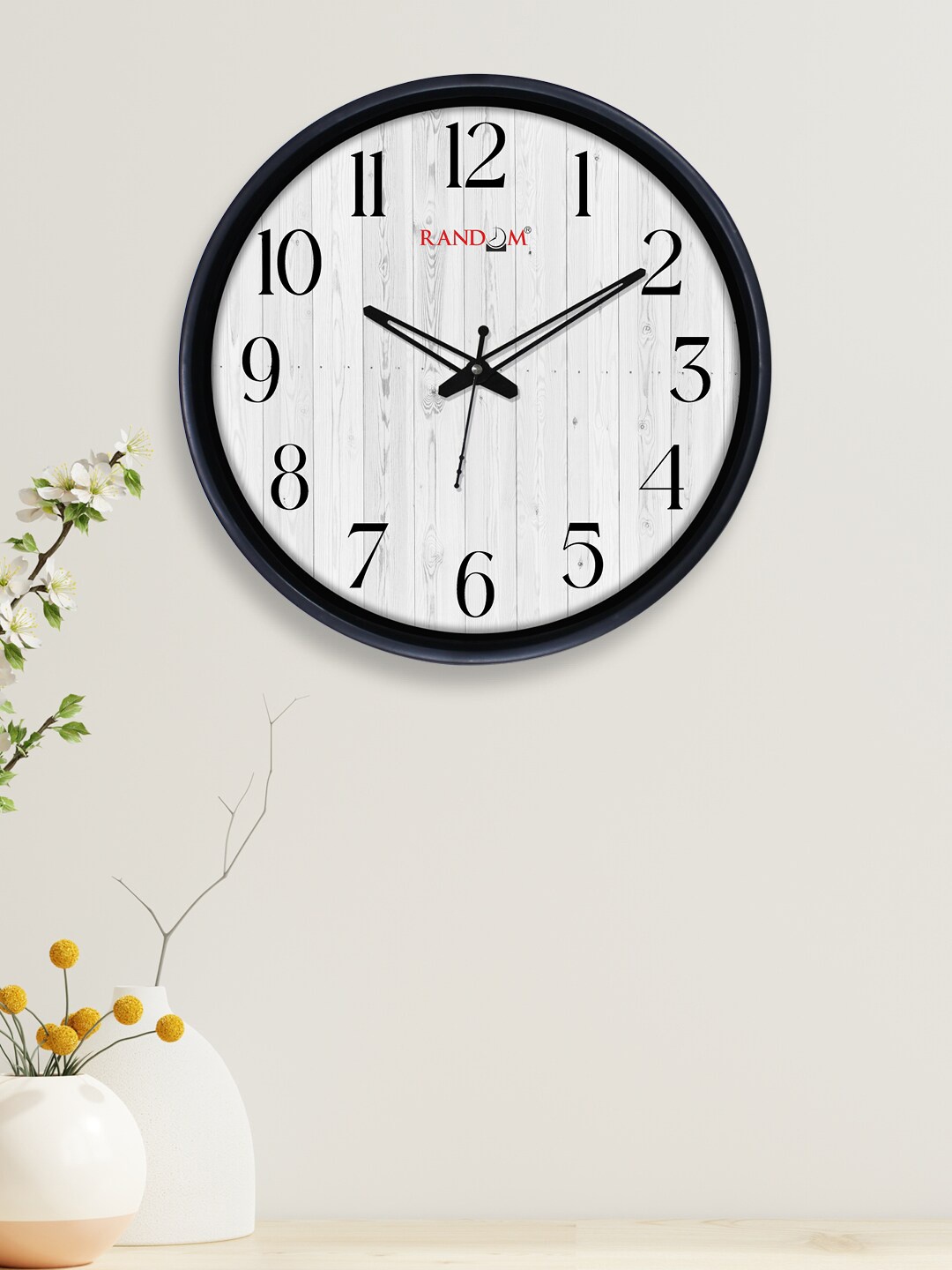 

RANDOM White & Black Quartz Movement 12-Inch Dual Frame Wooden Plank Wall Clock With Glass