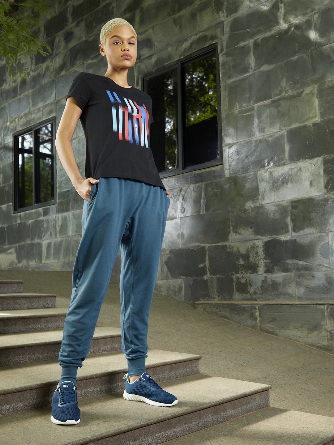 

HRX by Hrithik Roshan Women Relaxed Fit Teal Blue Solid Pure Cotton Joggers