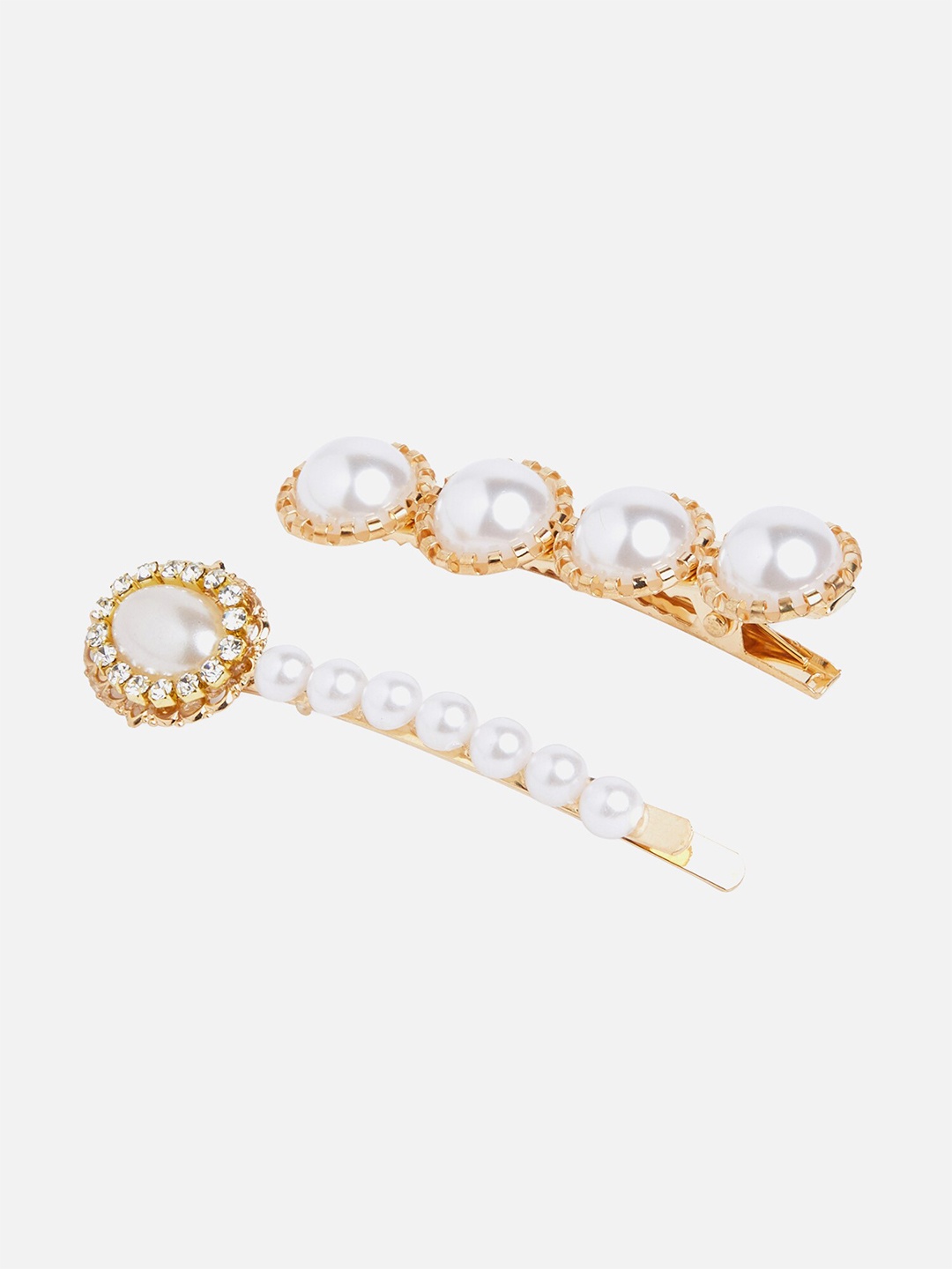 

20Dresses Women White & Gold-Toned Set Of 2 Embellished Bobby Pin