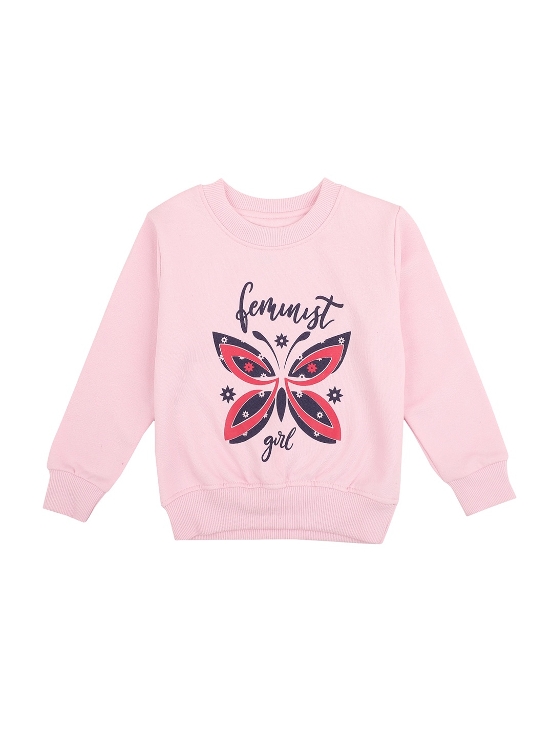 

DYCA Girls Pink & Navy Blue Printed Cotton Sweatshirt