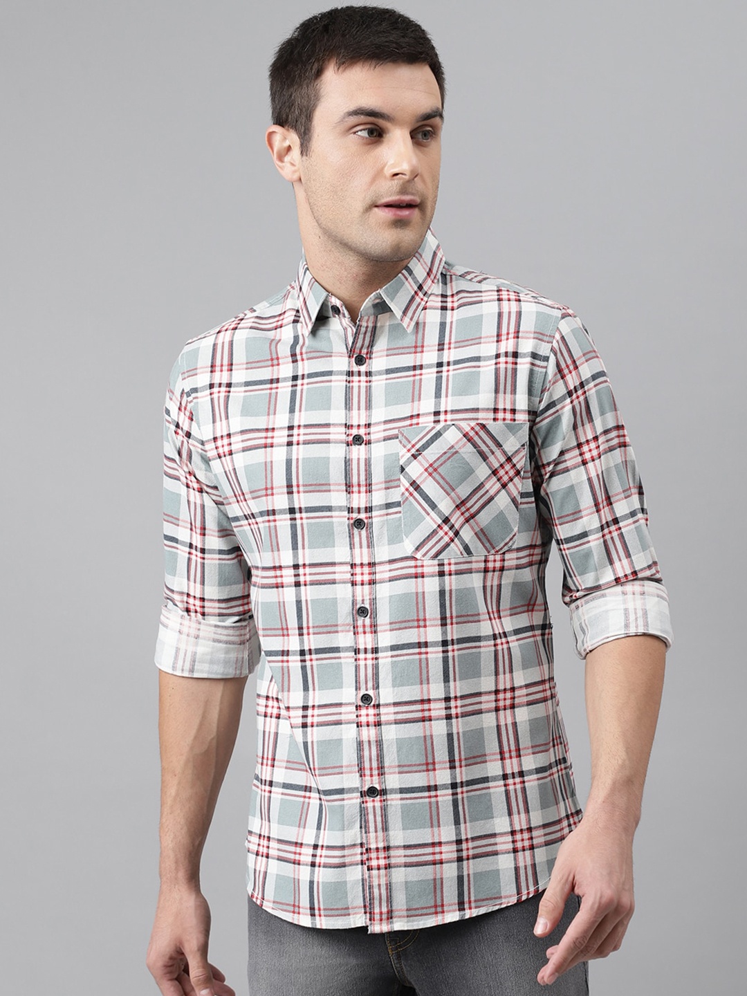

Dennis Lingo Men Green Comfort Slim Fit Tartan Checked Casual Shirt