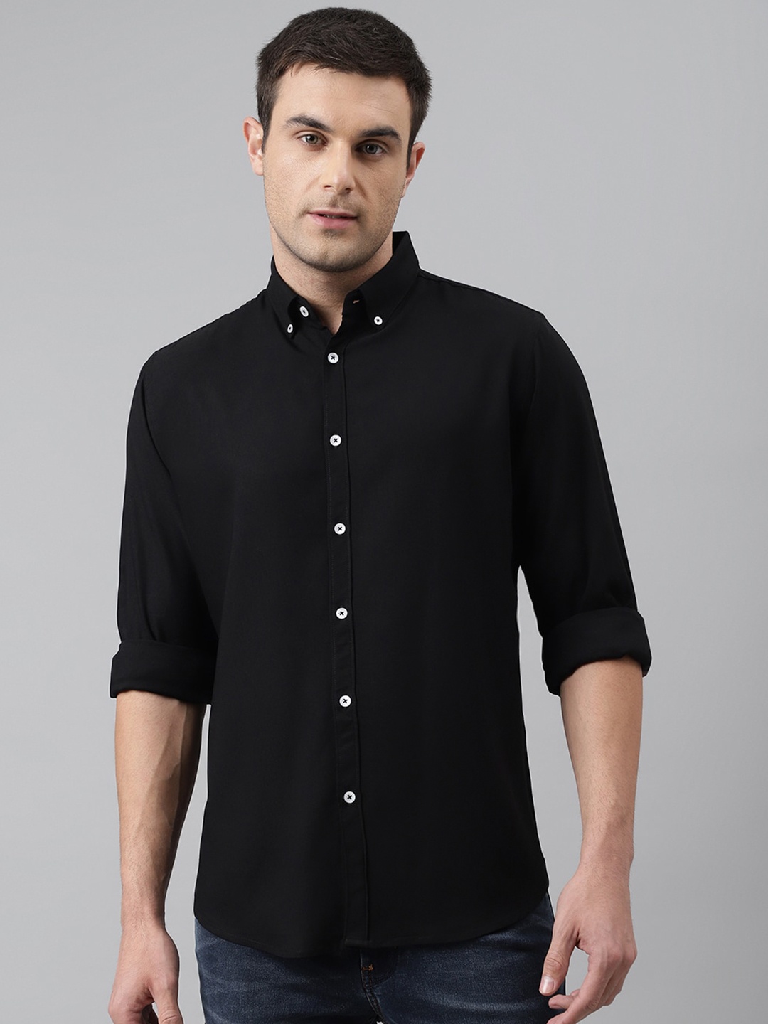 

Dennis Lingo Men Black Comfort Slim Fit Casual Shirt