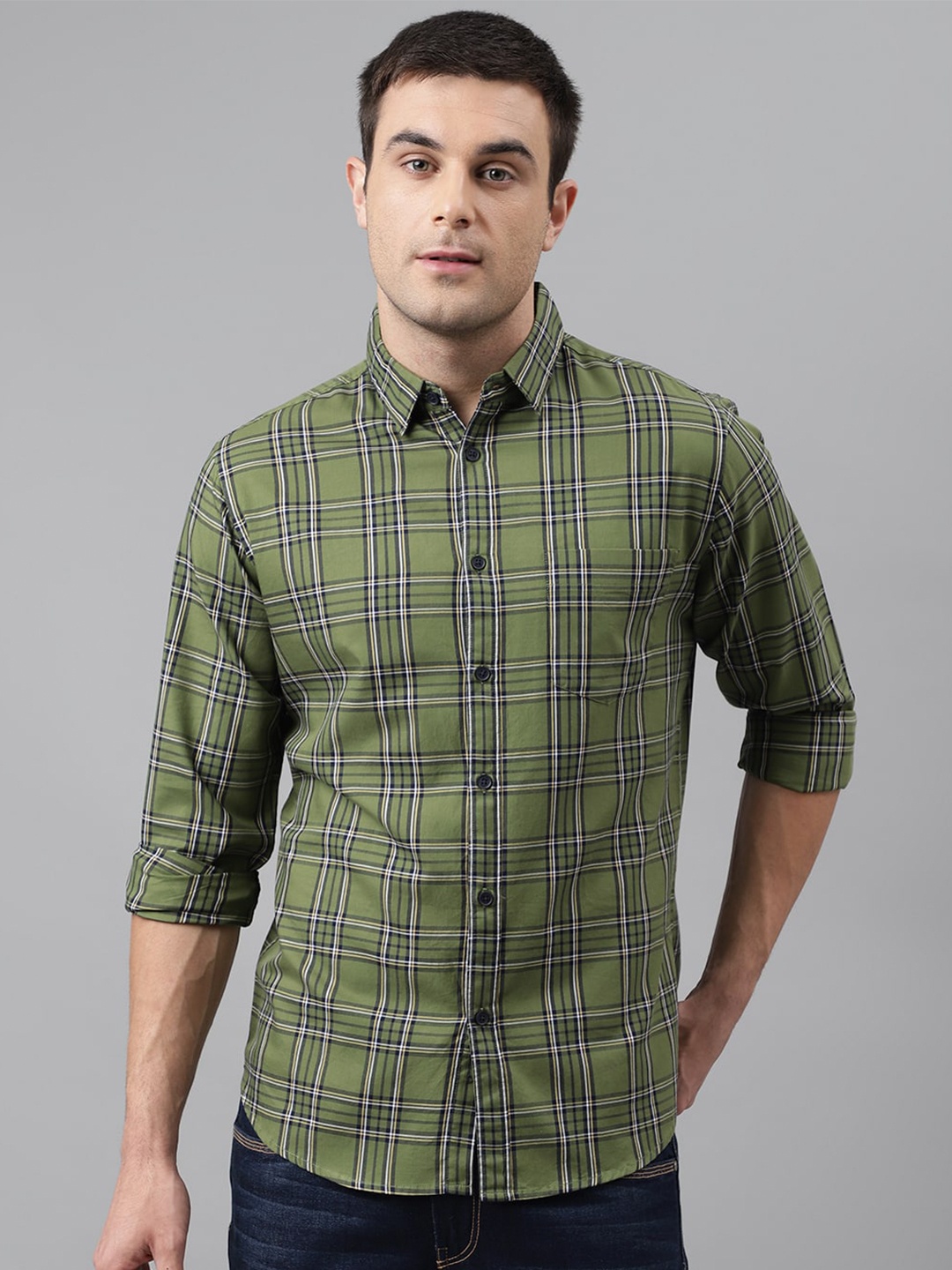 

Dennis Lingo Men Green Comfort Slim Fit Tartan Checked Casual Shirt