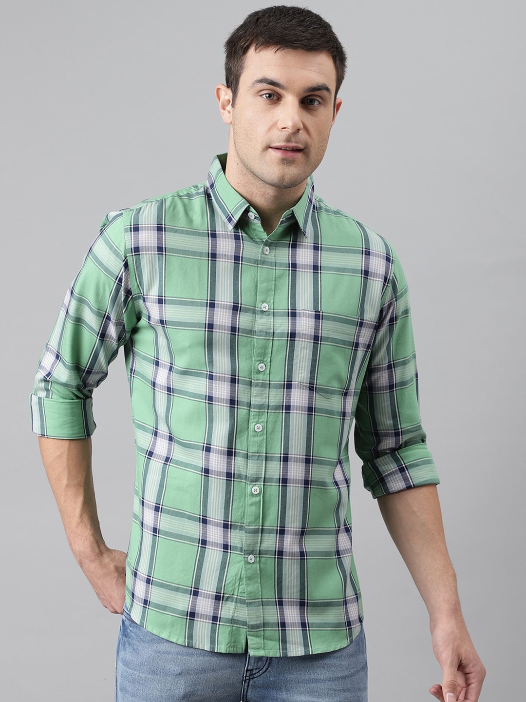 

Dennis Lingo Men Green Comfort Slim Fit Tartan Checked Casual Shirt